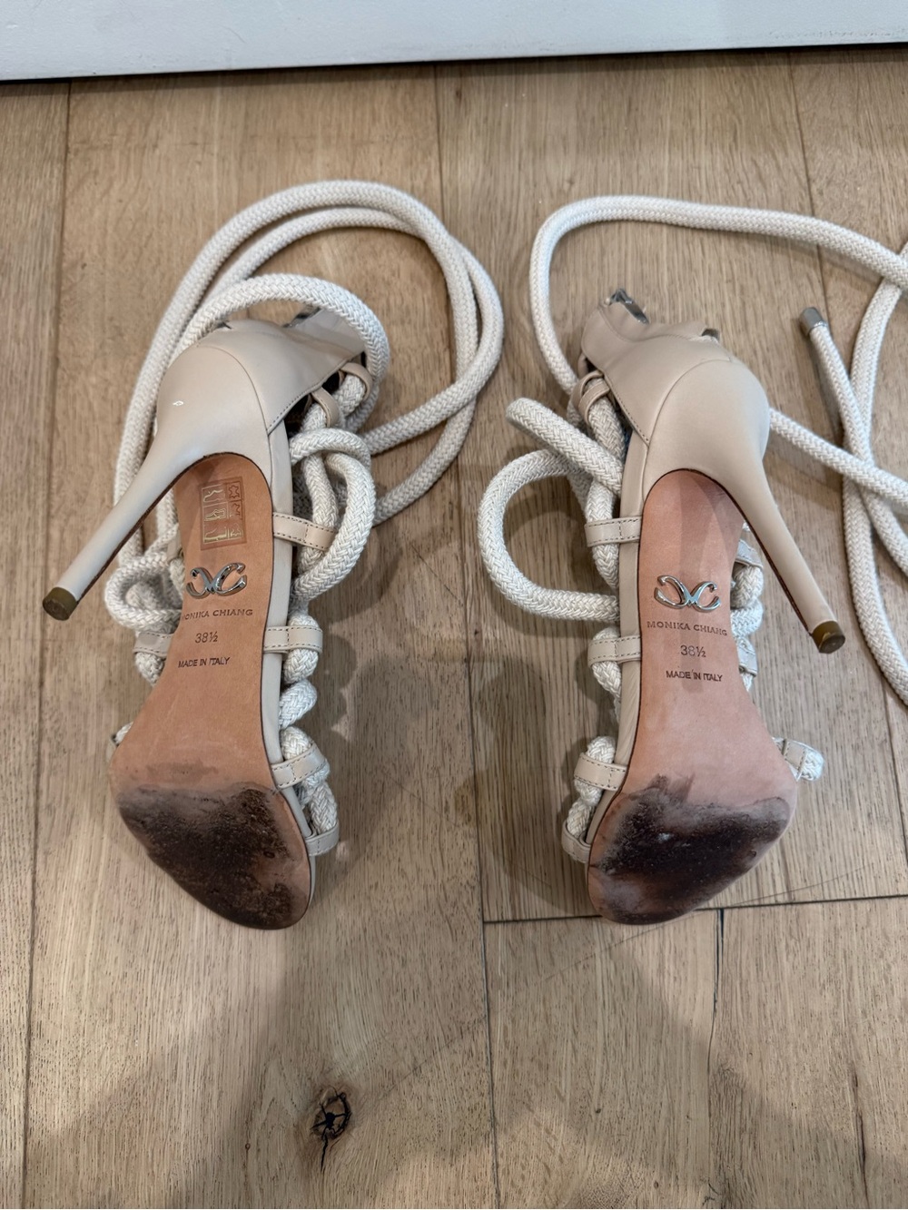 Monika Chiang Cream Rope Lace-Up Stiletto Sandals - Picture 5 of 9